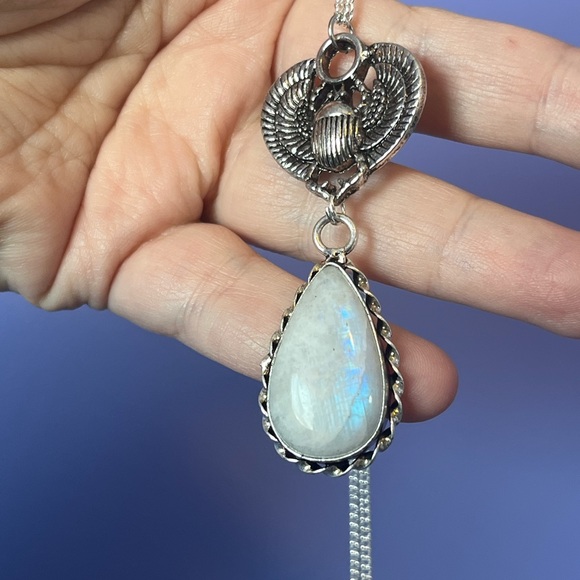 Moonstone Scarab Necklace, Ancient Egyptian talisman, moonstone scarab beetle - Picture 9 of 13